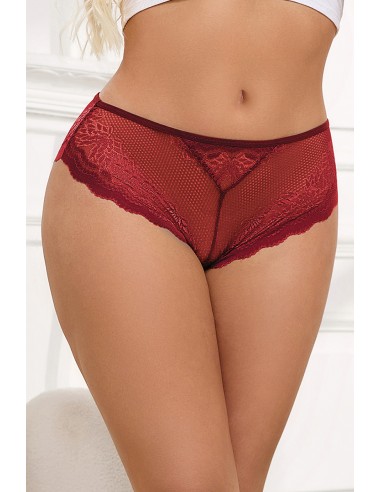 Tanga dentelle bijou Coeur Bordeaux - Litolu Lingerie